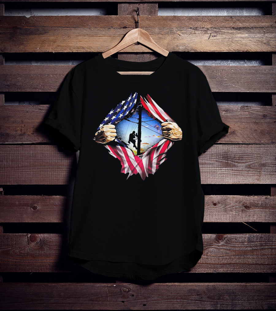 American Flag Lineman USA Patriotic Power Worker T-Shirt