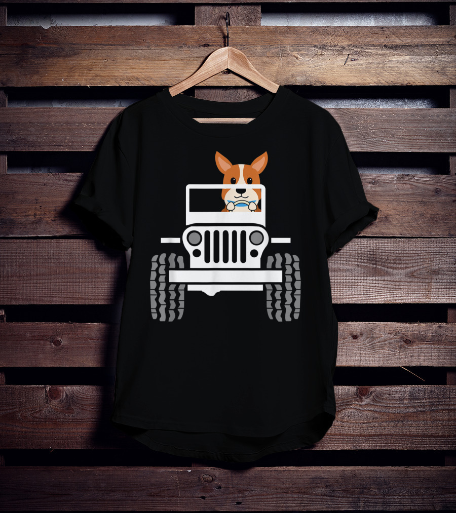 Mens Funny Cute Corgi Jeep Dog T-Shirt