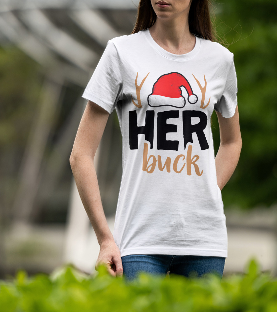 Her Buck Christmas Antlers Santa Hat Matching Mens T-Shirt