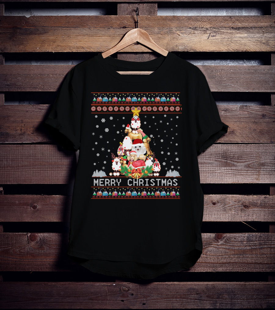 Merry Christmas Poodles And Santa Festive T-Shirt