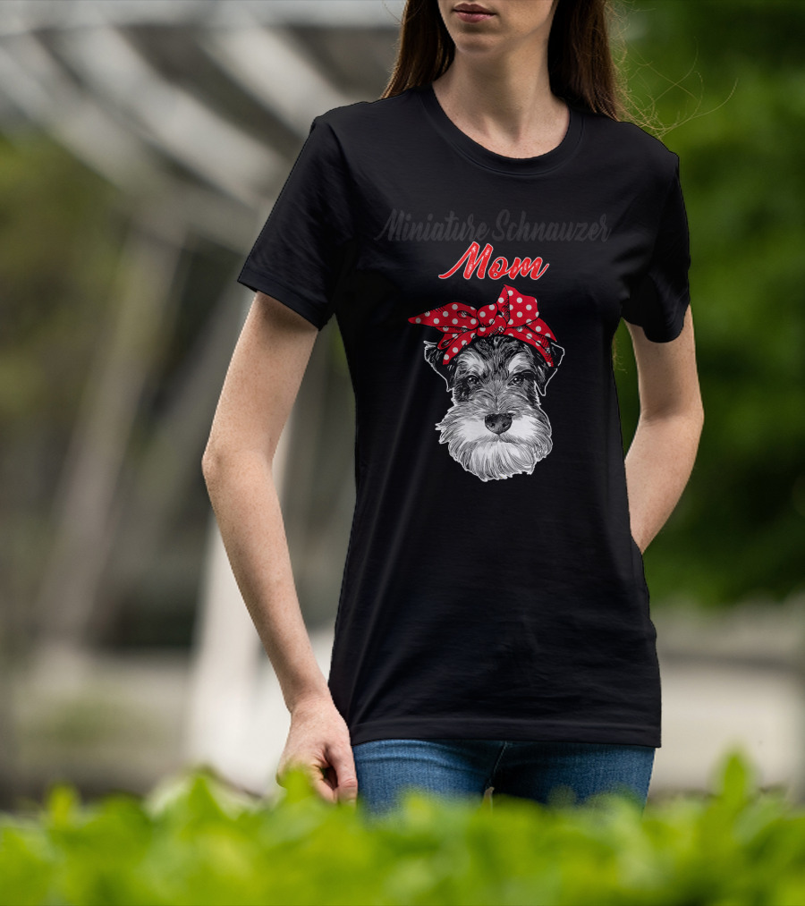 Miniature Schnauzer Mom Red Polka Dot Bow T-Shirt