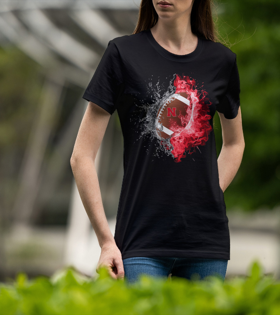 Nebraska Cornhuskers Football Water And Fire Burst T-Shirt