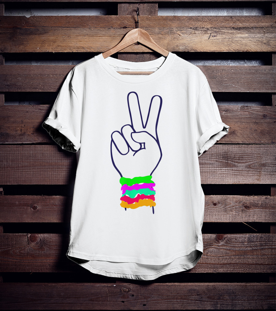 Peace Hand Sign With Colorful Scrunchies T-Shirt