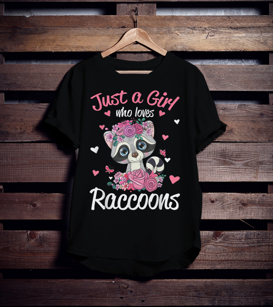 Just A Girl Who Loves Raccoons Floral Hearts T-Shirt