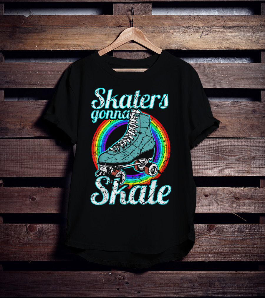 Retro Skaters Gonna Skate Roller Skate Vintage Style Rainbow T-Shirt