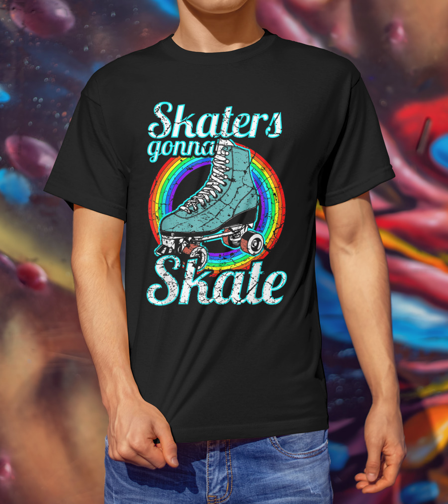 Retro Skaters Gonna Skate Roller Skate Vintage Style Rainbow T-Shirt