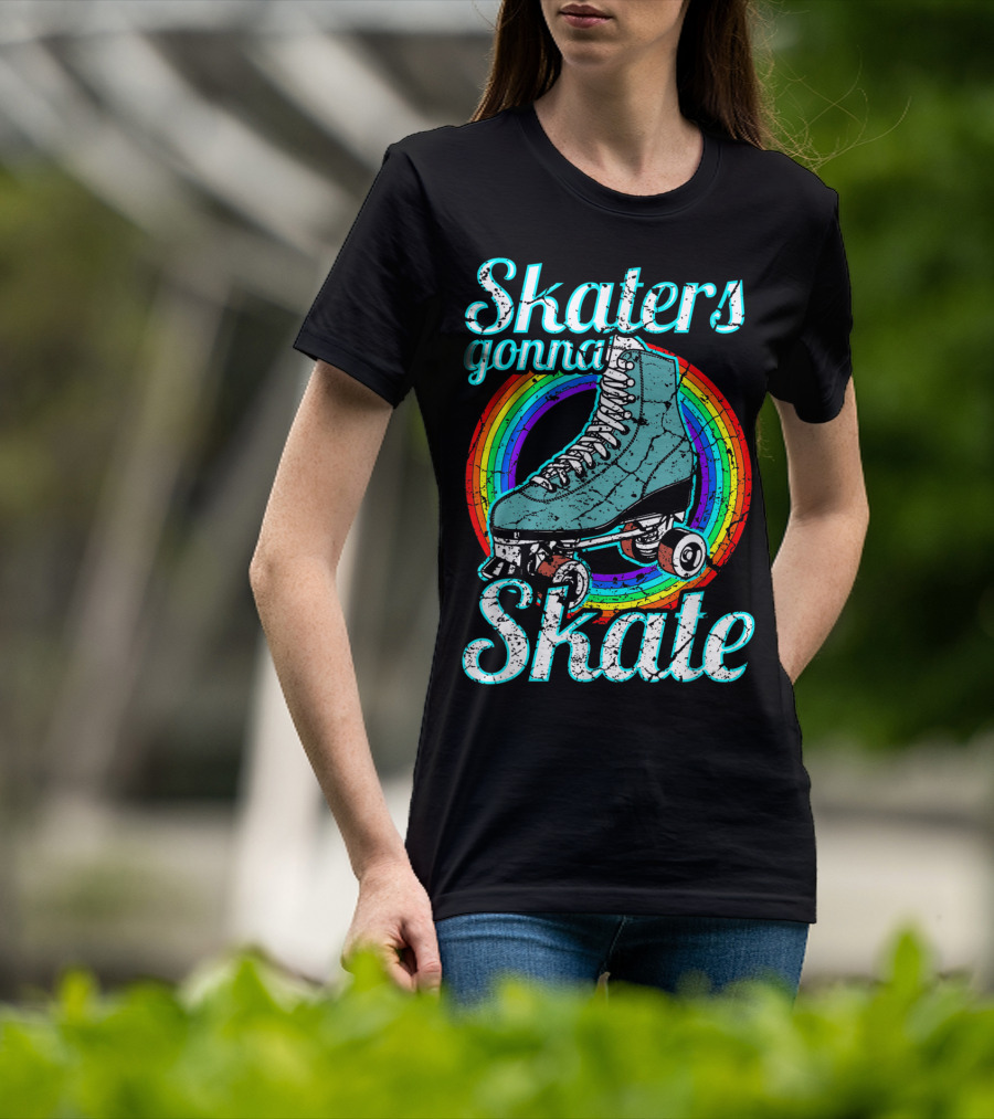 Retro Skaters Gonna Skate Roller Skate Vintage Style Rainbow T-Shirt