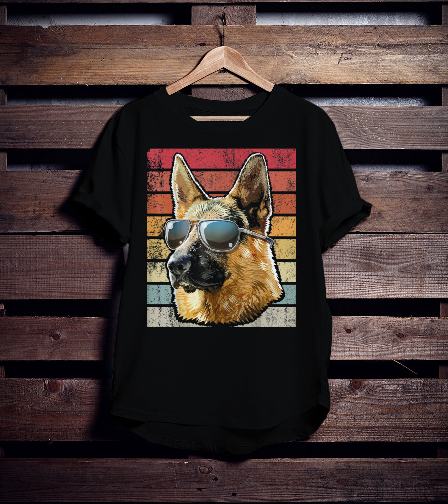 Retro Vintage German Shepherd Wearing Sunglasses T-Shirt
