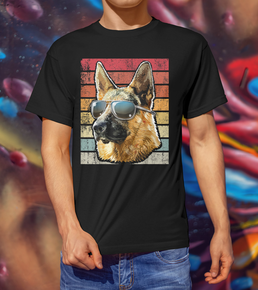 Retro Vintage German Shepherd Wearing Sunglasses T-Shirt