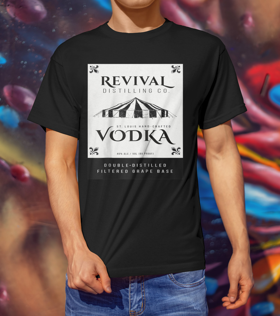 Revival Distilling Co. St. Louis Hand-Crafted Vodka Double-Distilled Filtered Grape Base T-Shirt