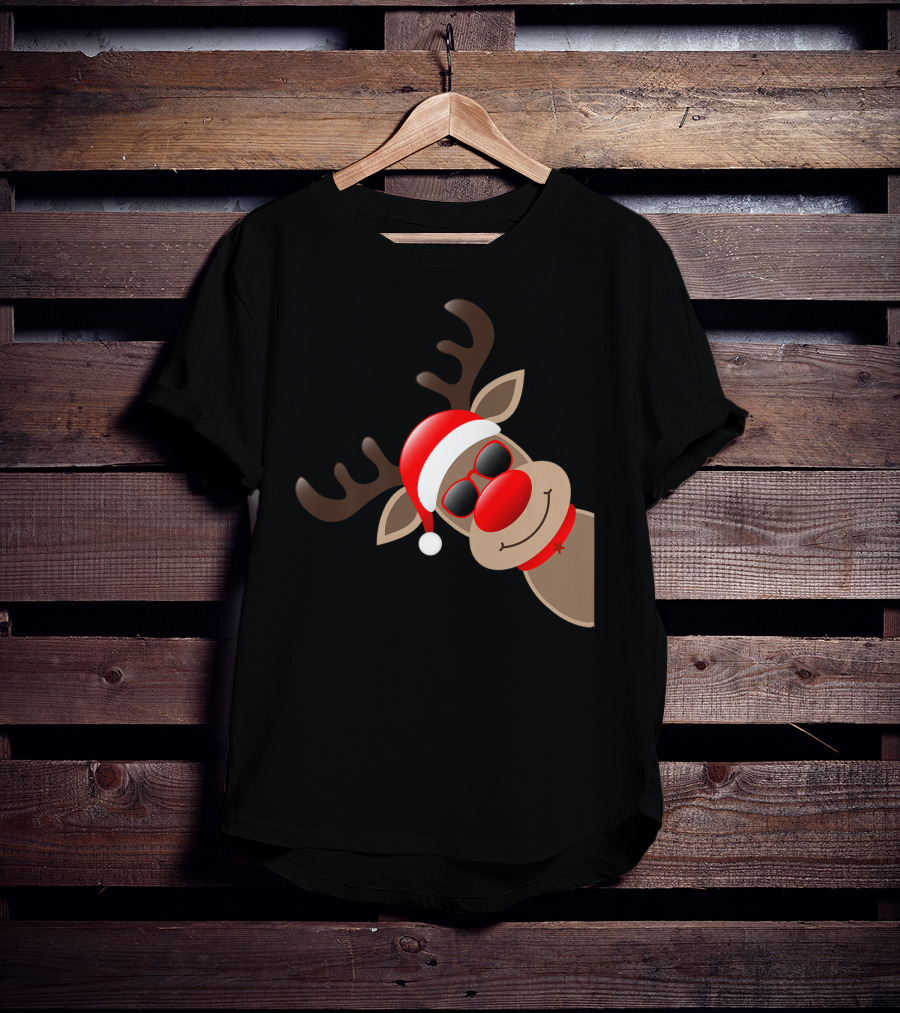Rudolph Red Nose Reindeer Santa Hat Sunglasses T-Shirt