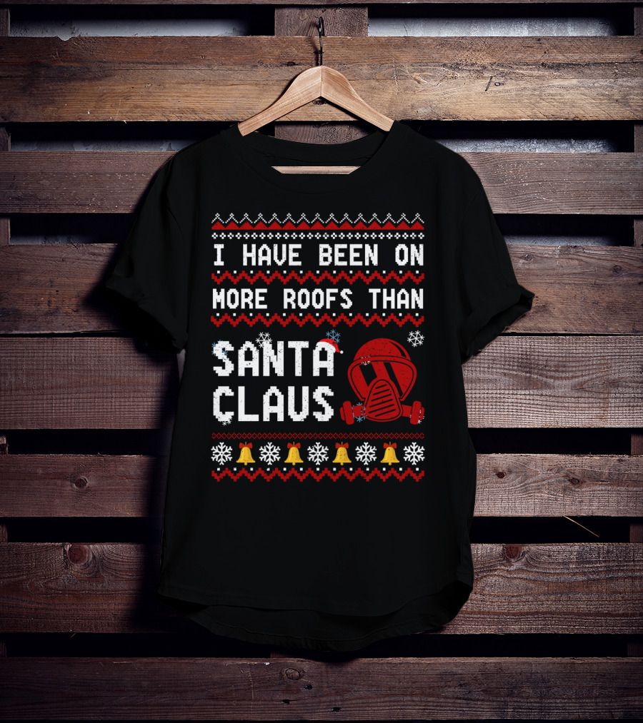 I Have Been On More Roofs Than Santa Claus Firefighter Helmet Holiday Bells Snowflakes T-Shirt