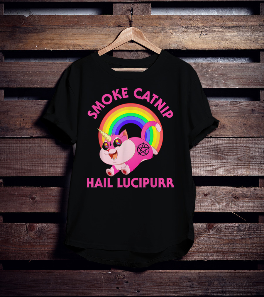 Smoke Catnip Hail Lucipurr Rainbow Unicorn Satanic Cat T-Shirt