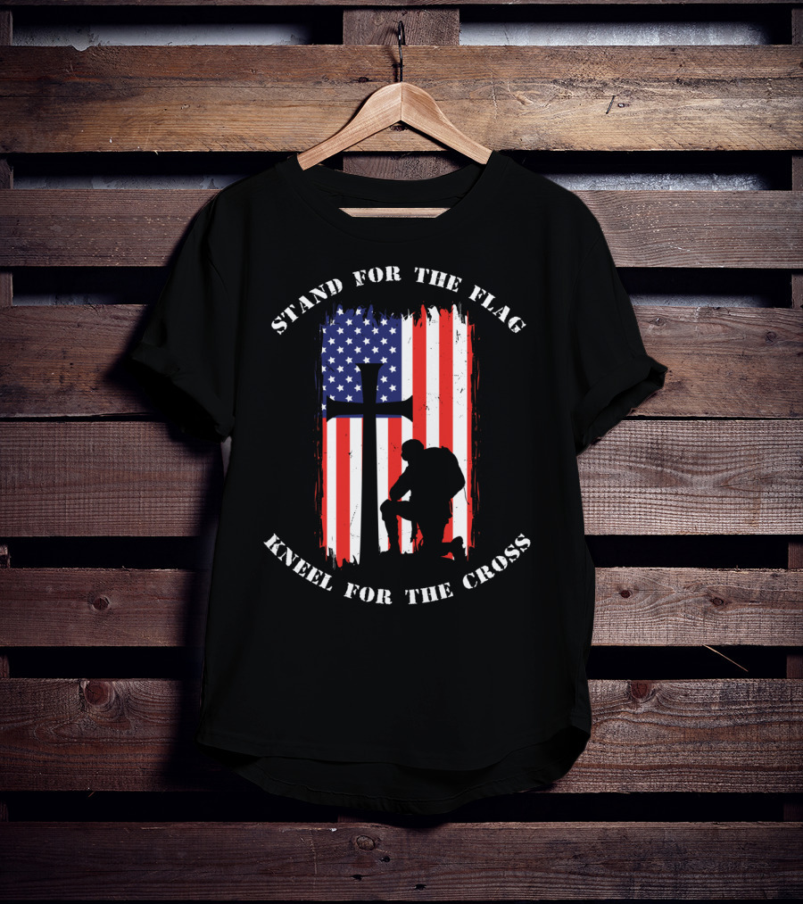 Stand For The Flag Kneel For The Cross Soldier American Flag Cross T-Shirt