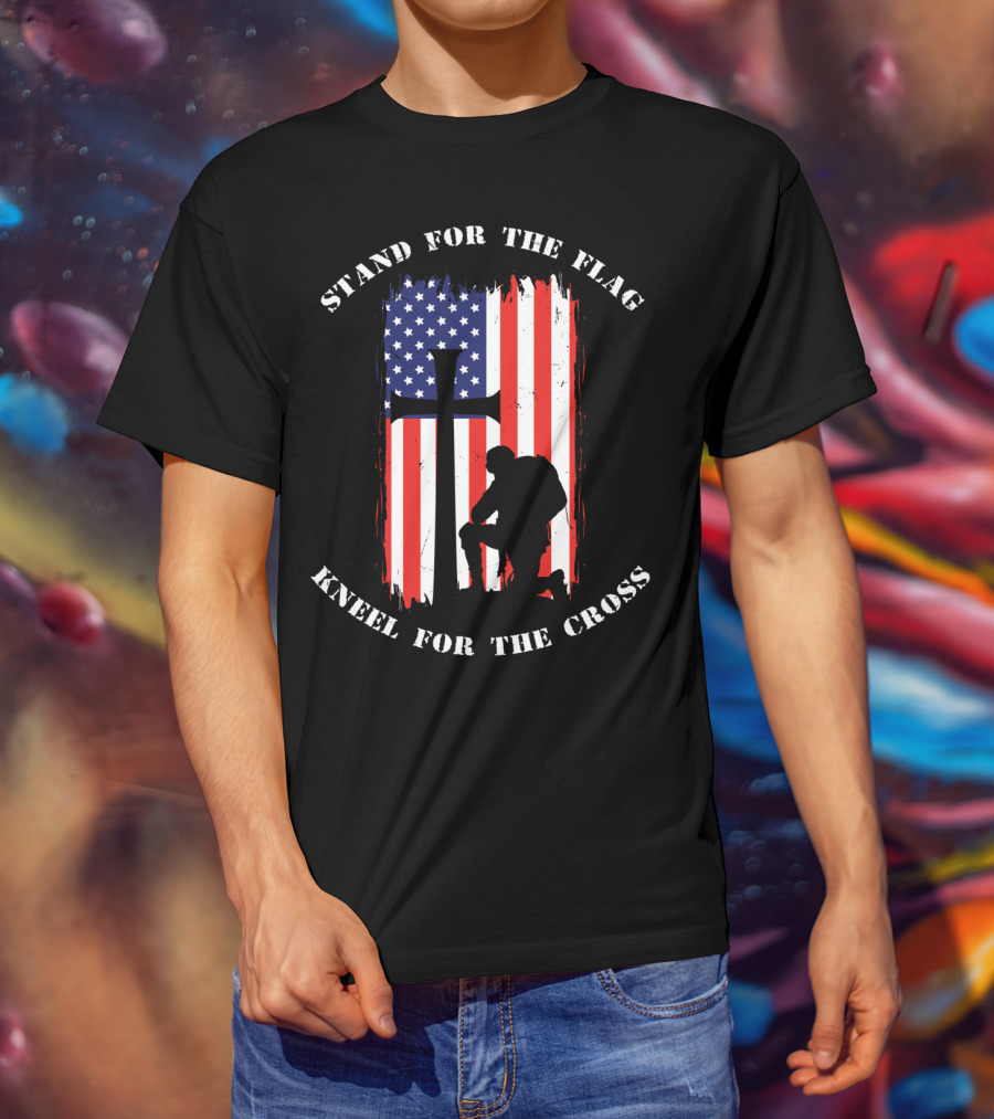 Stand For The Flag Kneel For The Cross Soldier American Flag Cross T-Shirt