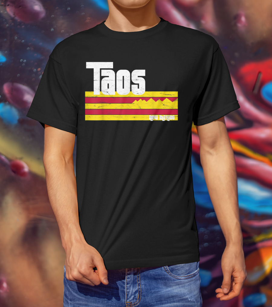 Taos New Mexico Vintage Mountain Stripes Skiing Hiking T-Shirt