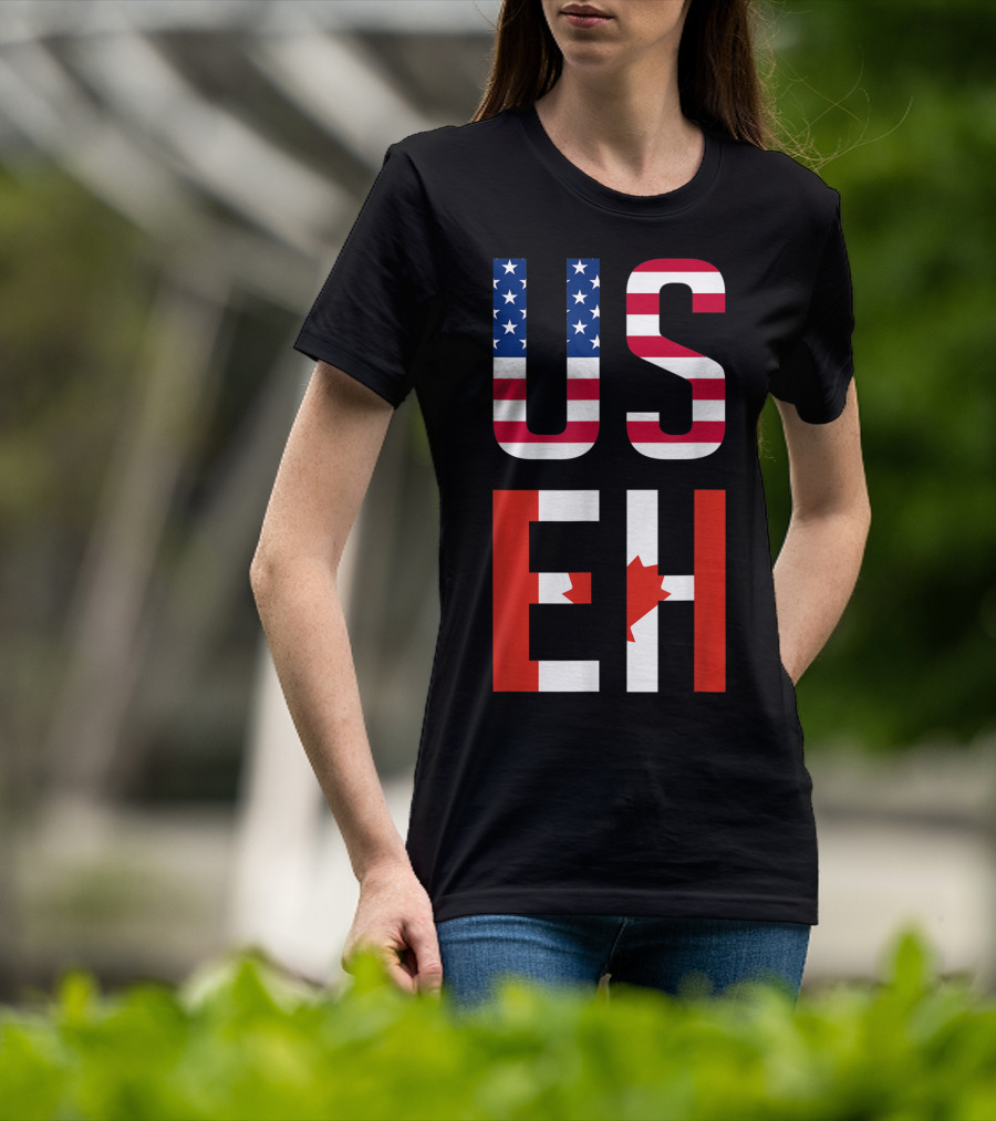 US Eh American Canadian Flag Contrast T-Shirt