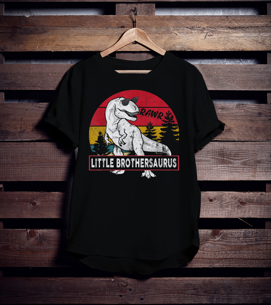 Vintage Little Brothersaurus Rawr Dinosaur Sunset Retro T-Shirt