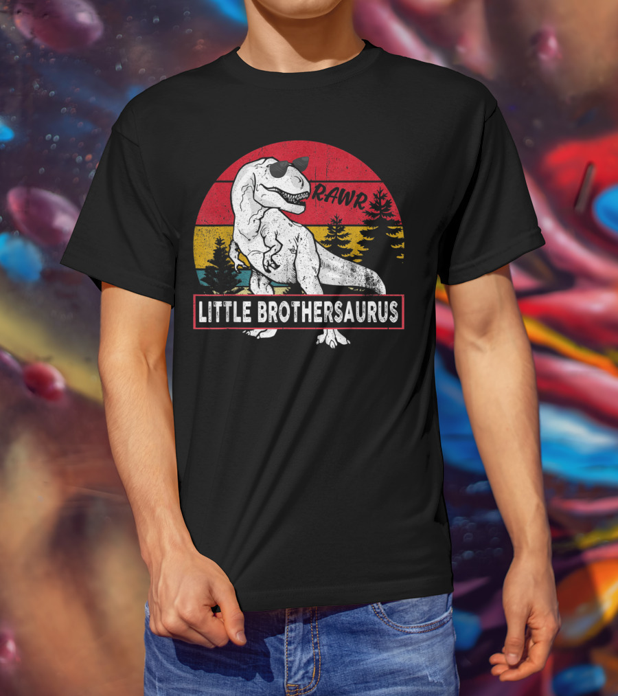 Vintage Little Brothersaurus Rawr Dinosaur Sunset Retro T-Shirt