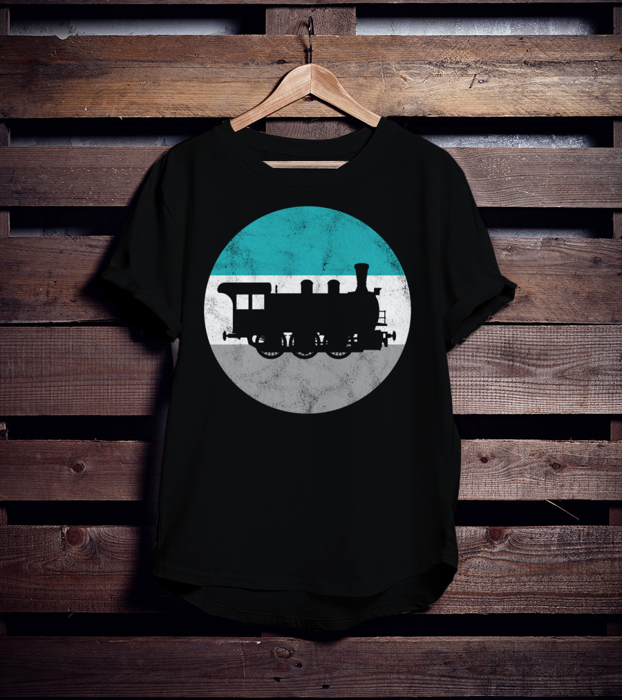 Vintage Steam Train Silhouette In Retro Circle T-Shirt