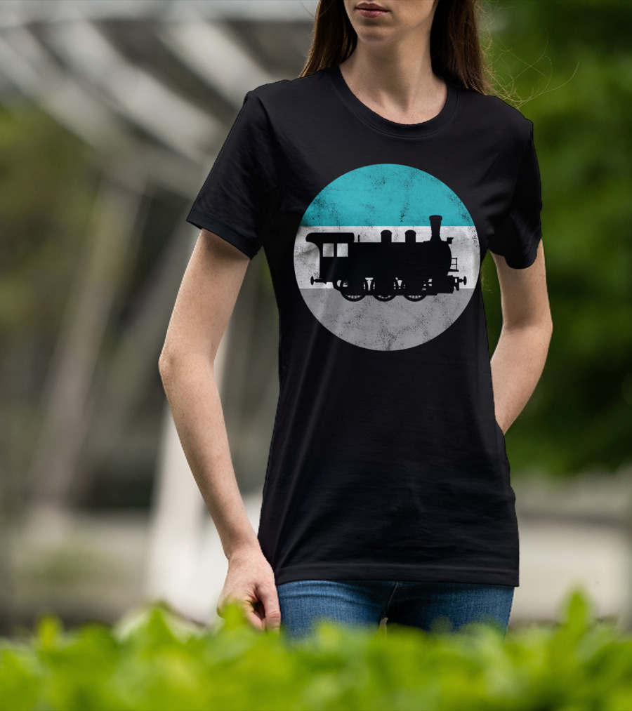 Vintage Steam Train Silhouette In Retro Circle T-Shirt