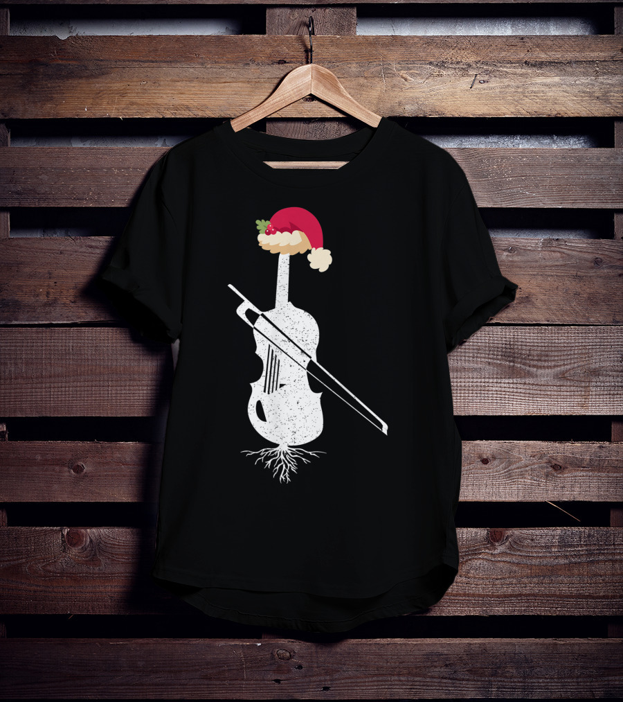 Violin Santa Hat Christmas Tree Vintage Style Holiday Decor T-Shirt