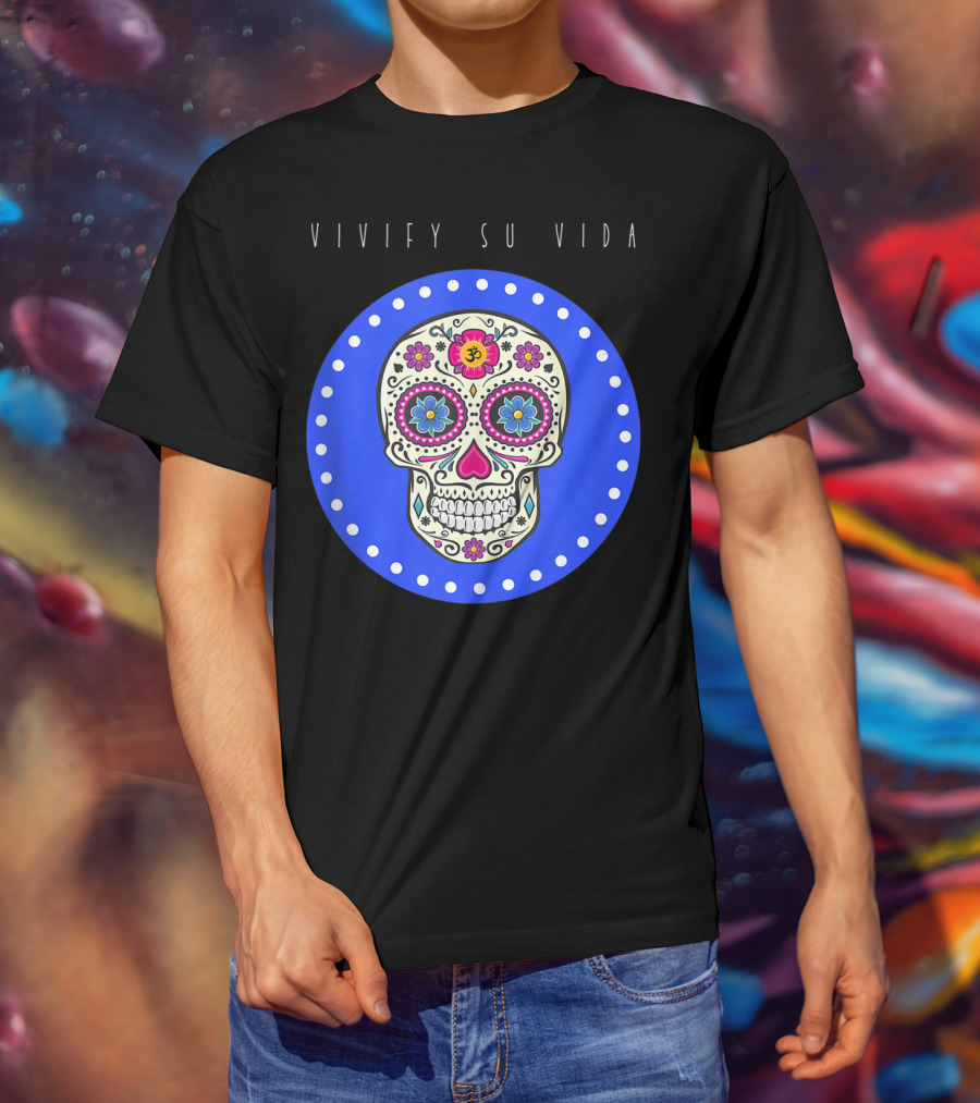 Vivify Su Vida Sugar Skull Blue Circle T-Shirt