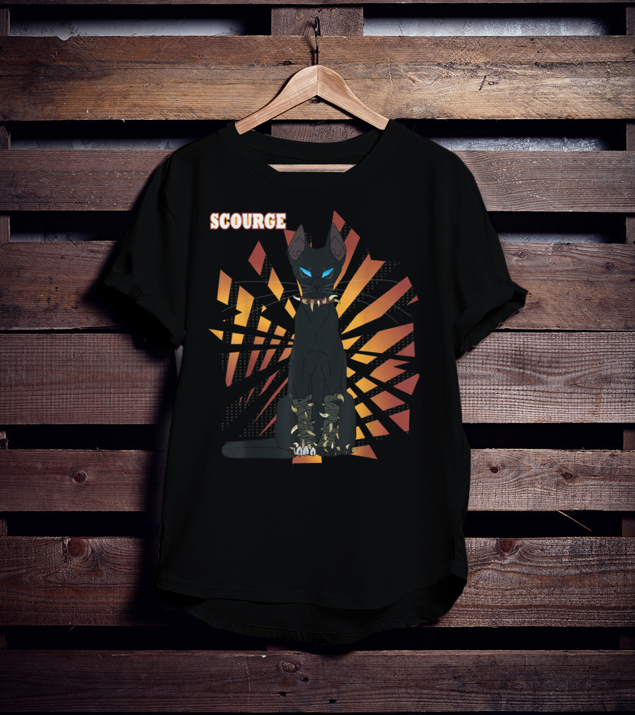 Scourge From Warrior Cats Series With Dark Geometric Background And Bright Eyes T-Shirt