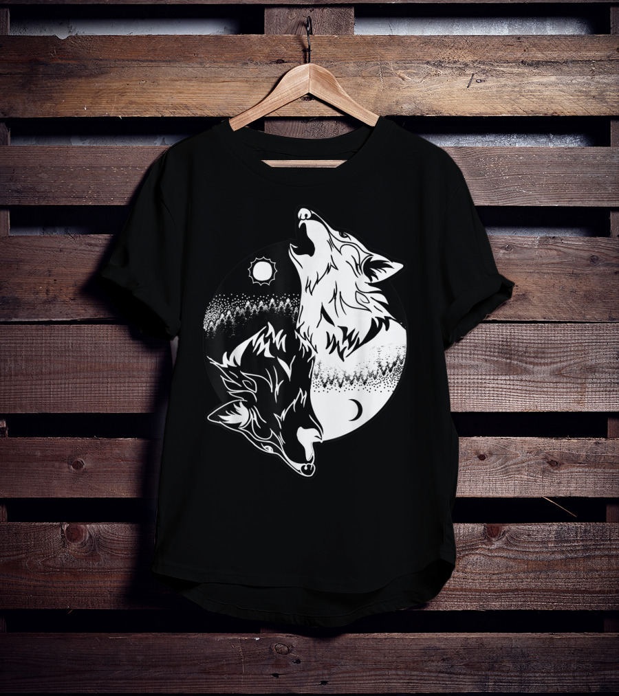 Yin Yang Skoll Tribal Wolf Sun Moon T-Shirt