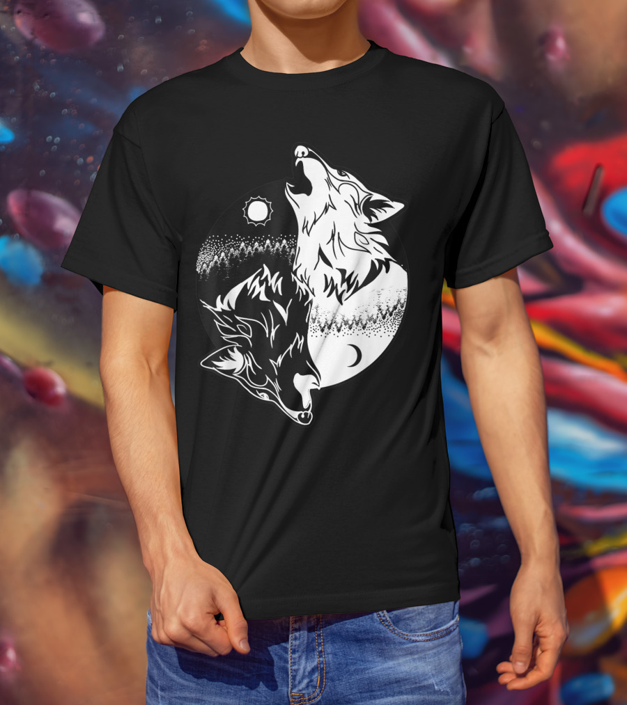 Yin Yang Skoll Tribal Wolf Sun Moon T-Shirt
