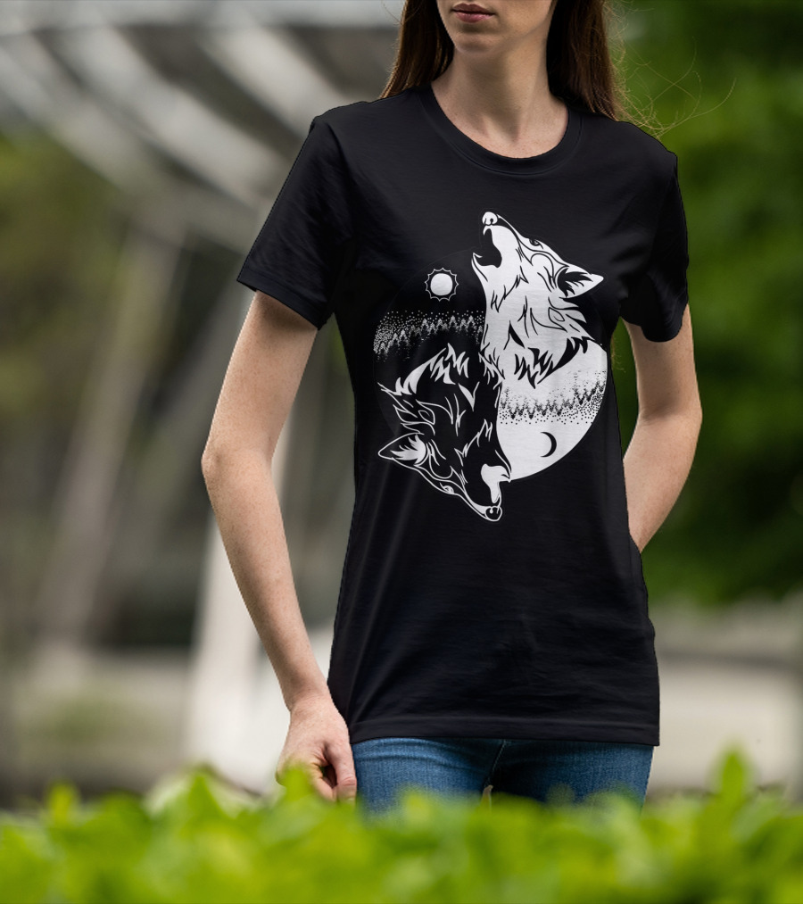 Yin Yang Skoll Tribal Wolf Sun Moon T-Shirt