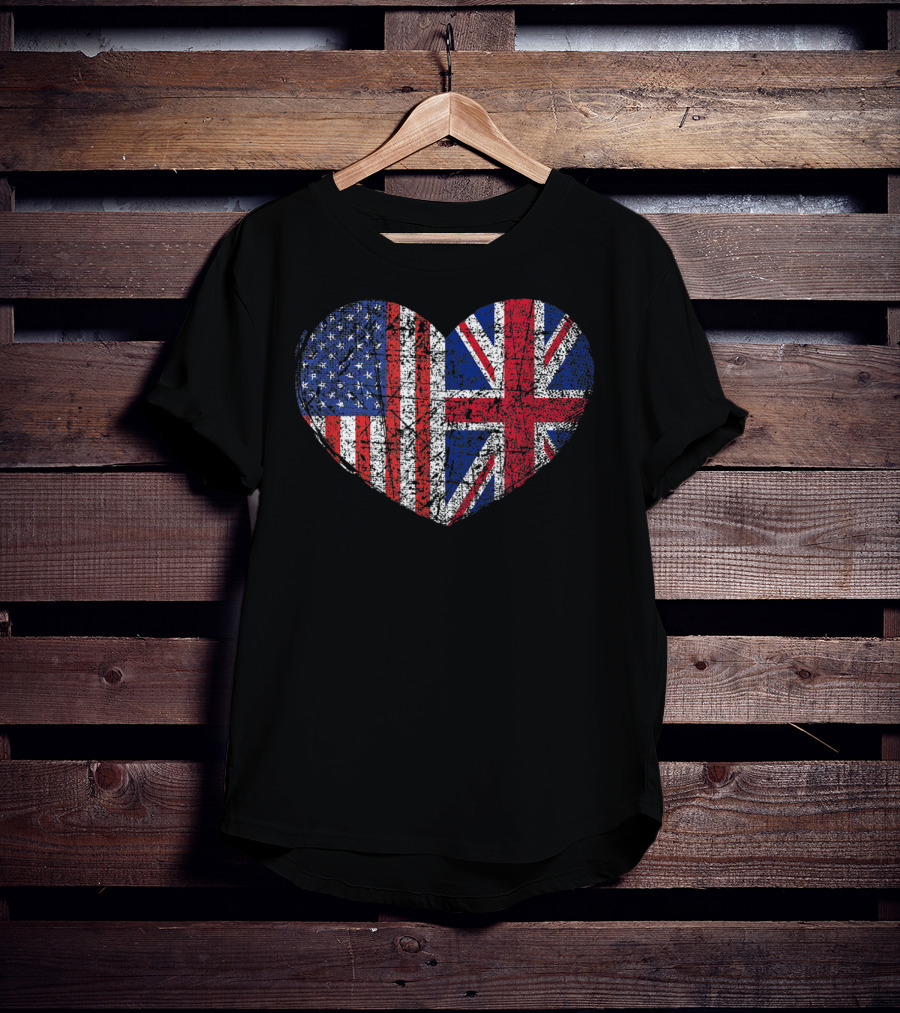 USA United Kingdom Heart Dual Citizenship Flag T-Shirt