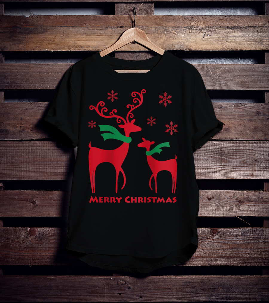 Merry Christmas Cute Mother And Daughter Christmas Deer T-Shirt