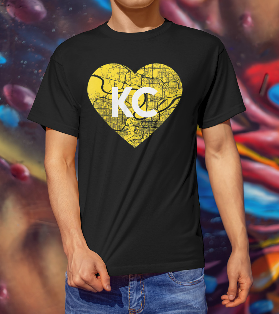 I Love Kansas City Football KC Heart Map T-Shirt