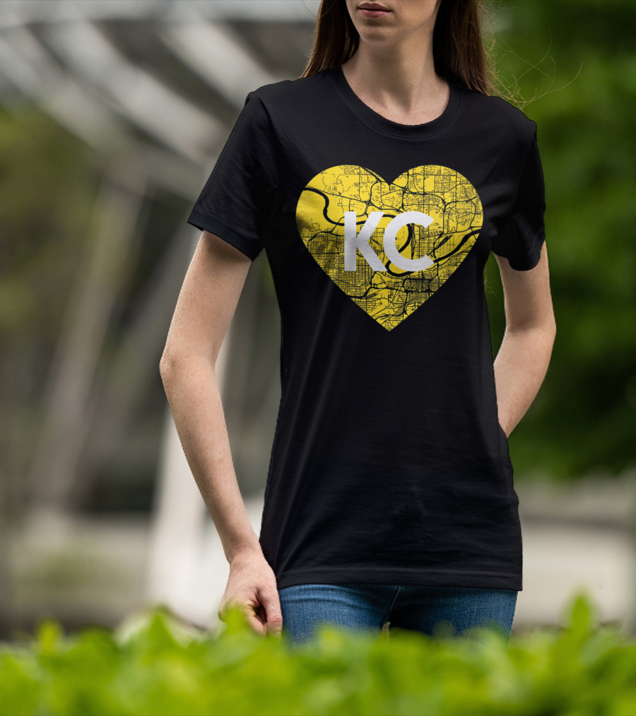 I Love Kansas City Football KC Heart Map T-Shirt