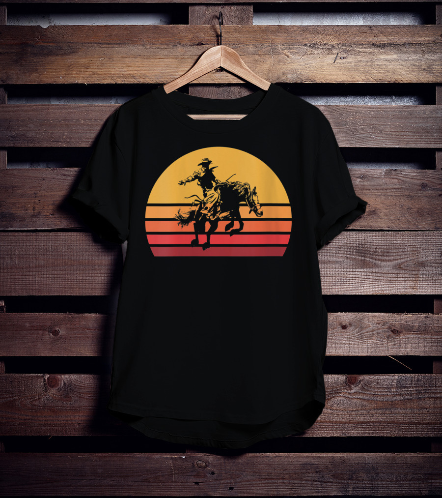 Retro Sunset Bronc Riding Vintage Bucking T-Shirt