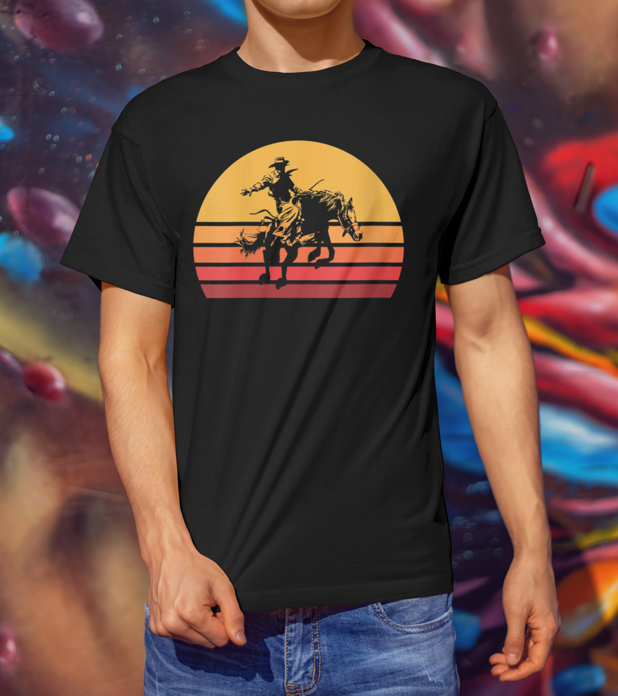 Retro Sunset Bronc Riding Vintage Bucking T-Shirt
