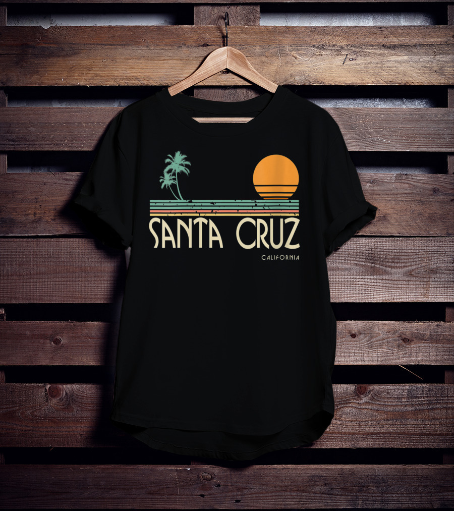 Santa Cruz California Retro Sunset With Palm Trees T-Shirt