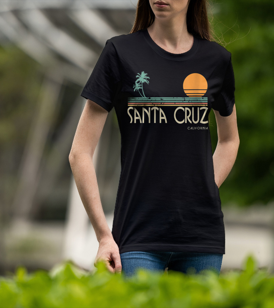 Santa Cruz California Retro Sunset With Palm Trees T-Shirt