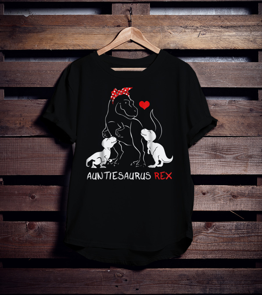 Auntiesaurus Rex Dinosaur With Heart And Red Bow T-Shirt