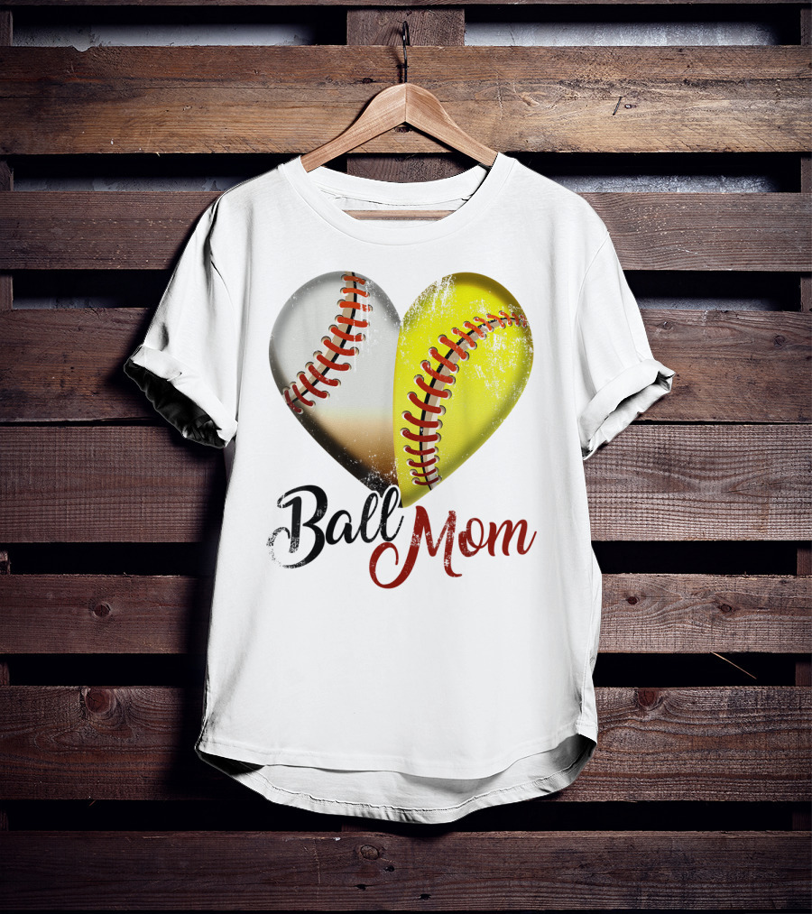 Ball Mom Heart Baseball Players Funny T-Shirt