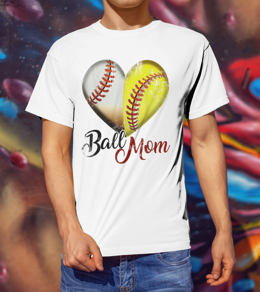 Ball Mom Heart Baseball Players Funny T-Shirt