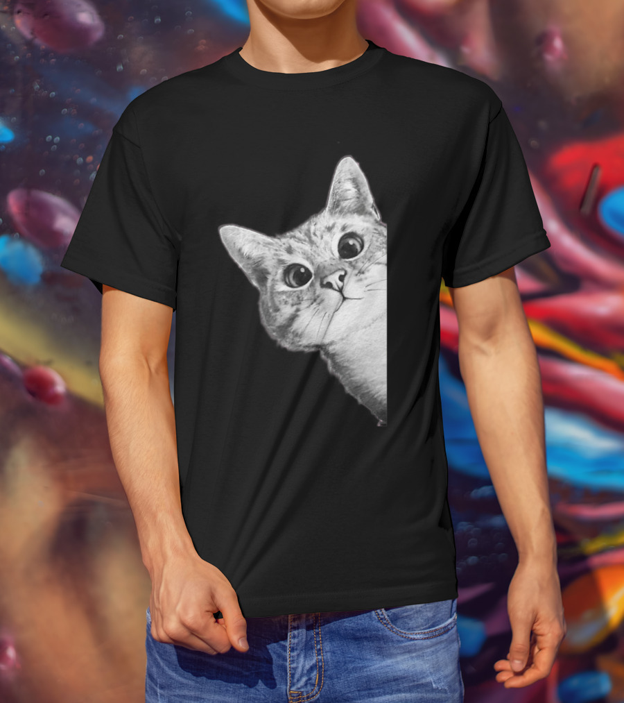 Funny Ninja Cat Meme Peekaboo T-Shirt