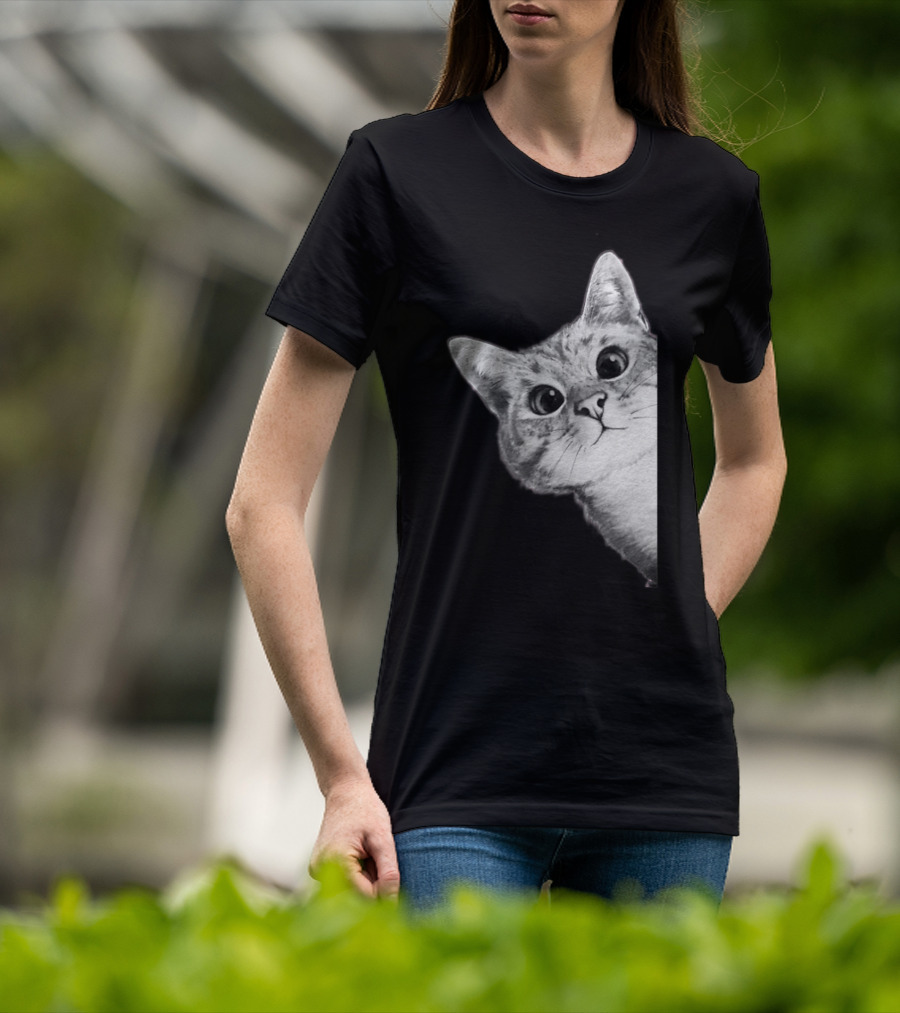 Funny Ninja Cat Meme Peekaboo T-Shirt