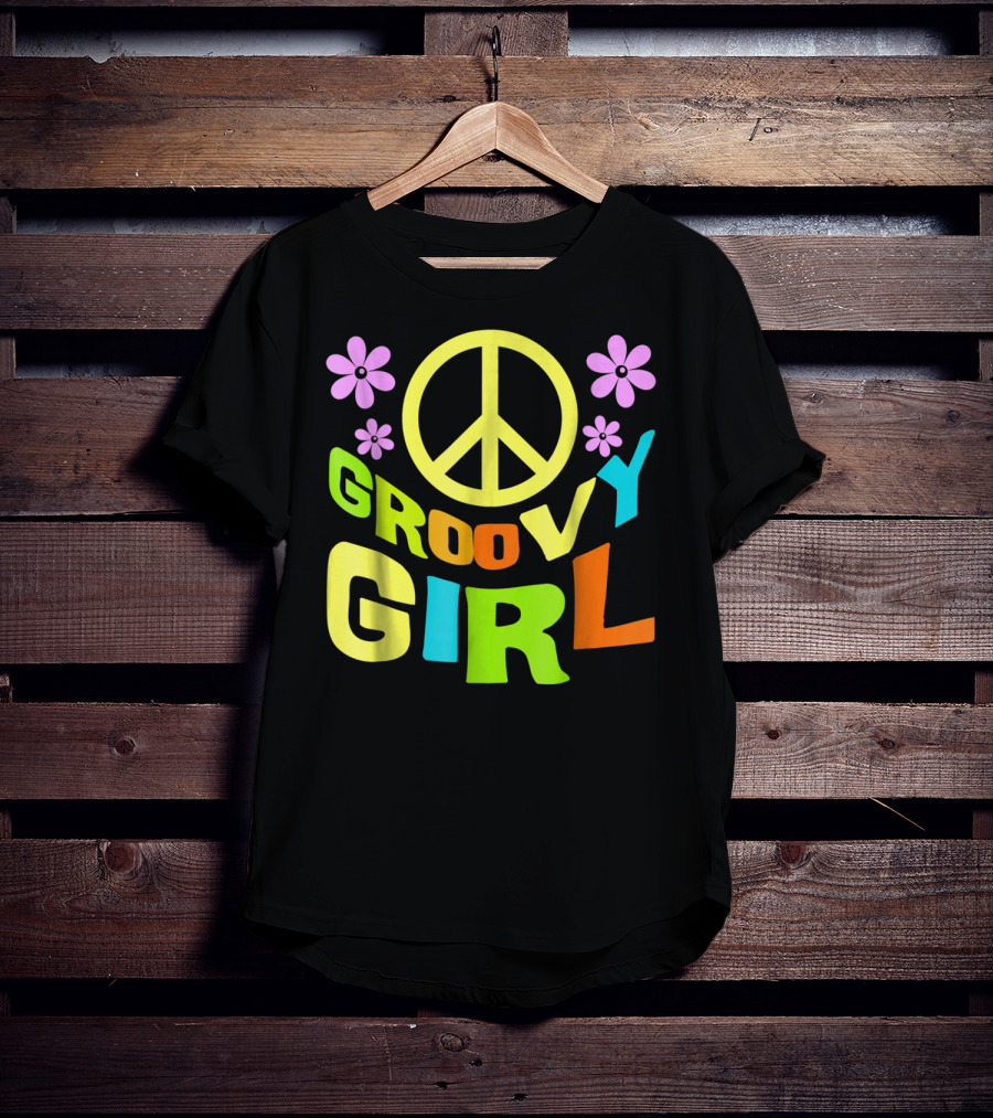 Groovy Girl 60s 70s Peace Sign Flower Power Costume Party Wear T-Shirt