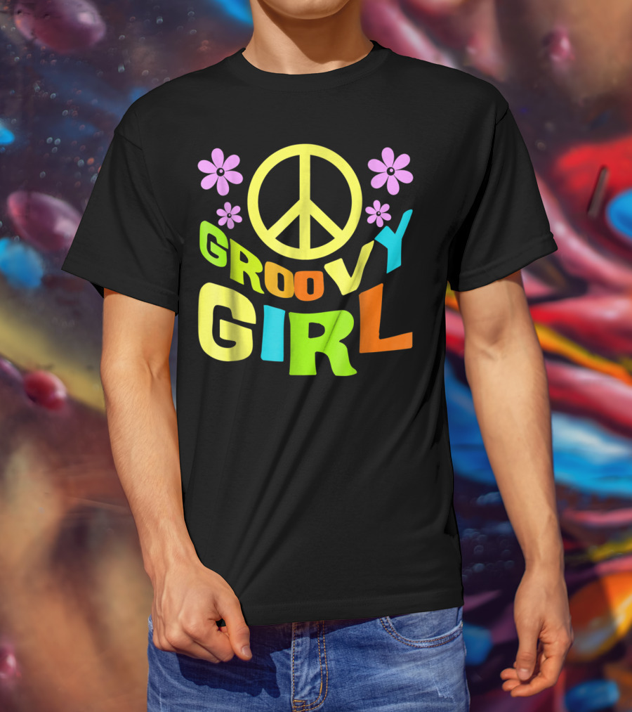 Groovy Girl 60s 70s Peace Sign Flower Power Costume Party Wear T-Shirt