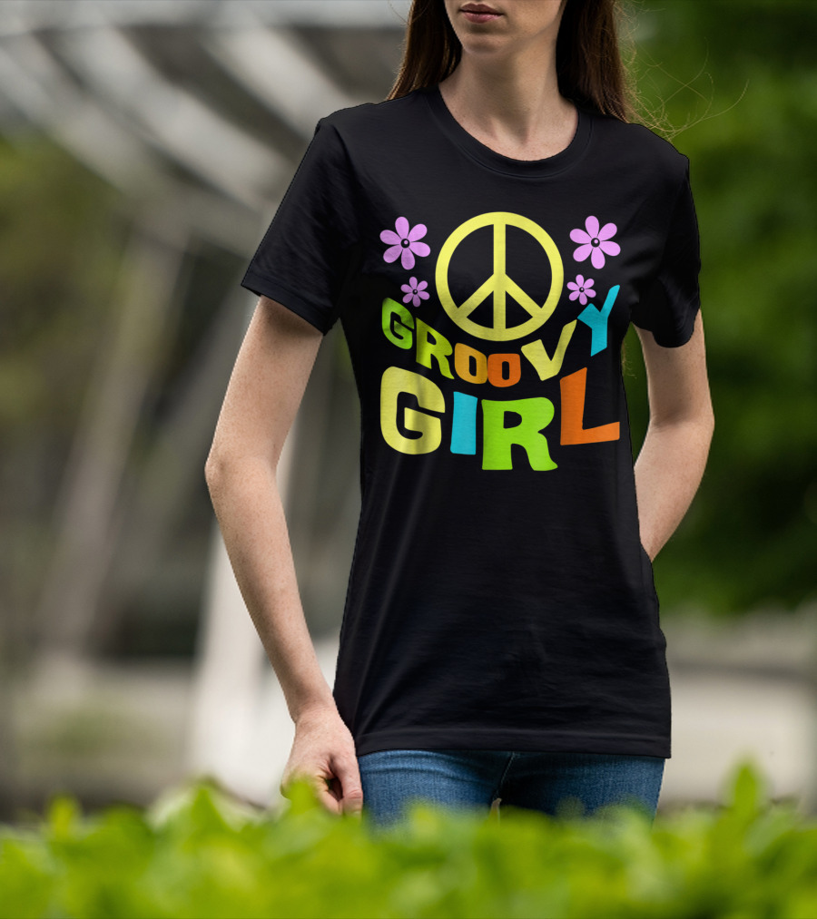 Groovy Girl 60s 70s Peace Sign Flower Power Costume Party Wear T-Shirt