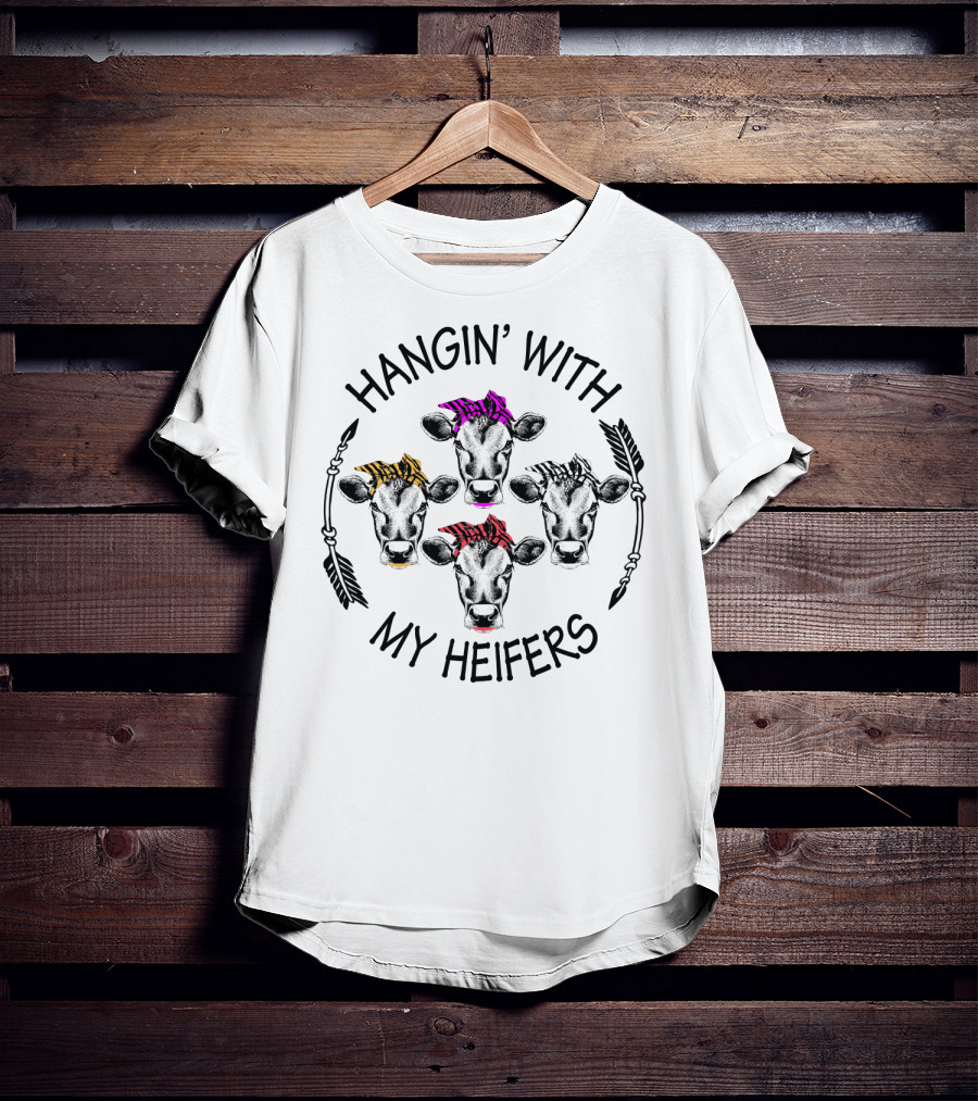 Hangin' With My Heifers Colorful Cow Bandanas Arrows T-Shirt