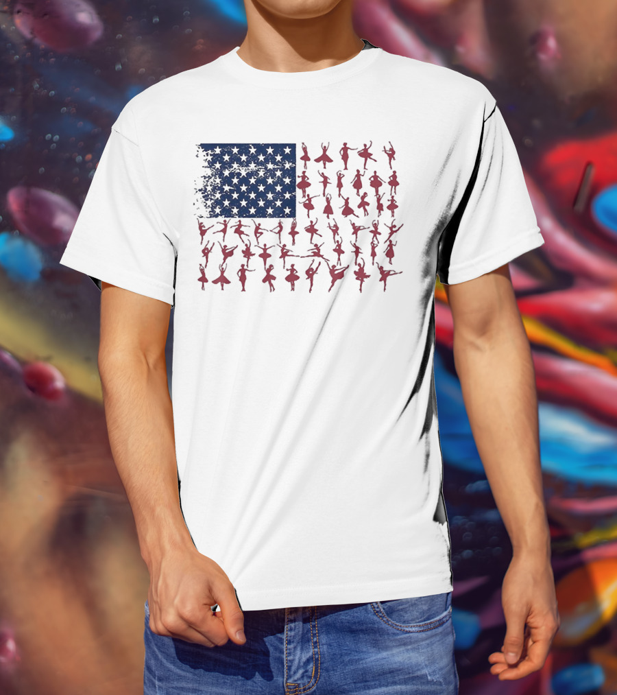 Ballet Dancer Kids American Flag July T-Shirt