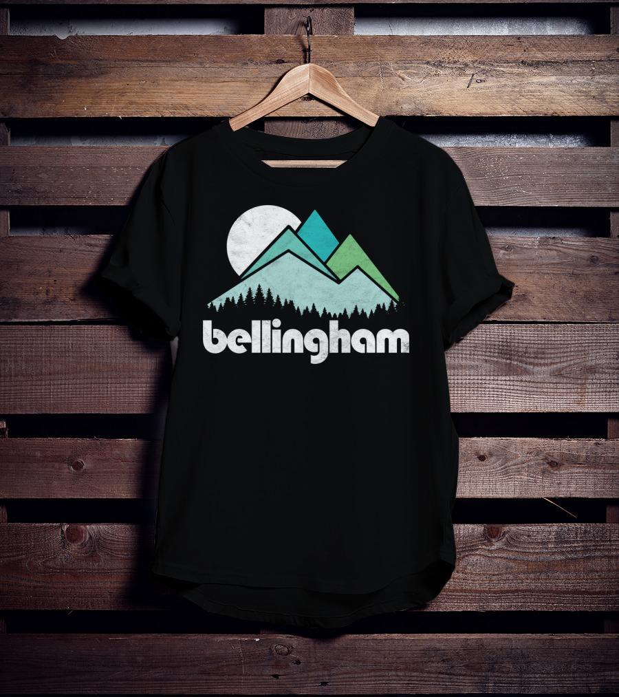 Bellingham Mountains Minimalist Design With Forest And Moon T-Shirt